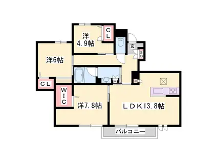 シャーメゾン稲美2(3LDK/1階)の間取り写真