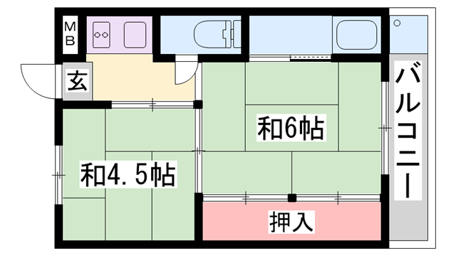ビレッジハウス朝日ヶ丘(2K/1階)の間取り写真