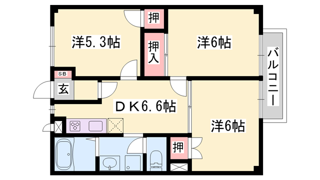 エクセル北門(3DK/1階)の間取り写真