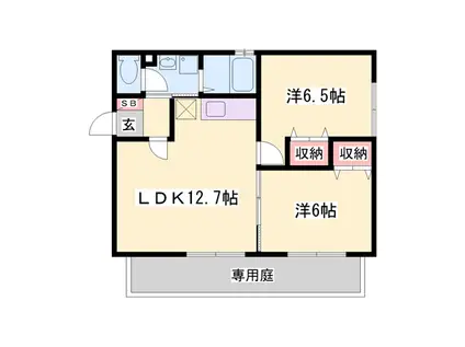 西条ビバリーヒルズⅡ(2LDK/1階)の間取り写真