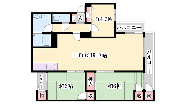 MISTRAL城西Ⅱ(3LDK/2階)の間取り写真