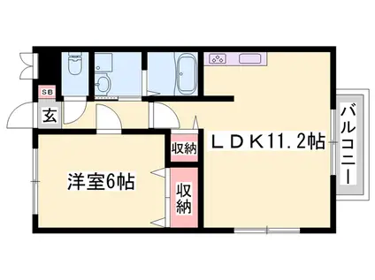 イーグレットハウスB棟(1LDK/2階)の間取り写真