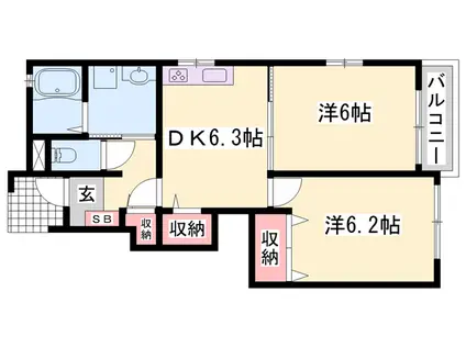 シン.シン.ハウスC(2DK/1階)の間取り写真