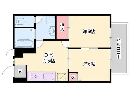 パーリーゲイツⅠ(2DK/2階)の間取り写真