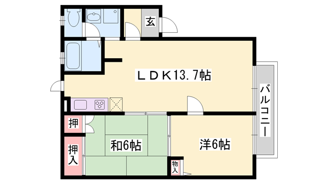 JAハイツ谷川 Ⅱ(2LDK/1階)の間取り写真