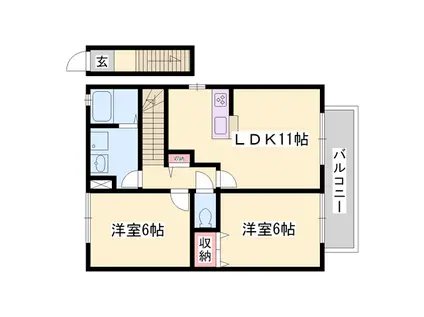 コンフォート高町Ⅰ(2LDK/2階)の間取り写真