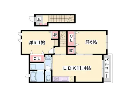 ジークフリーデンⅠ(2LDK/2階)の間取り写真