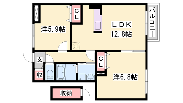 エメラルド雅(2LDK/1階)の間取り写真