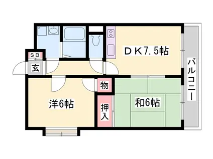 シャトー神川(2DK/2階)の間取り写真