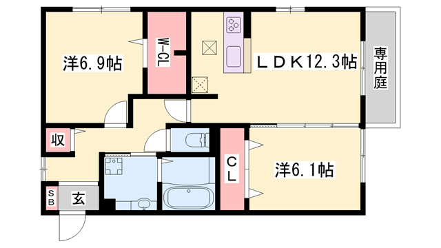 プランドール(2LDK/1階)の間取り写真