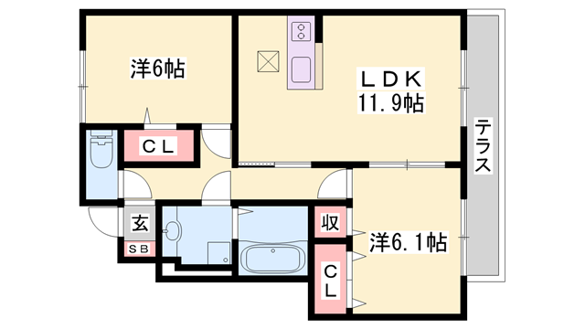 セジュール小川(2LDK/1階)の間取り写真