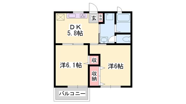 ファミール蓼野(2DK/2階)の間取り写真