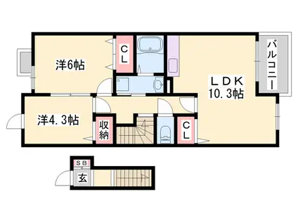 シトラスⅡ(2LDK/2階)の間取り写真