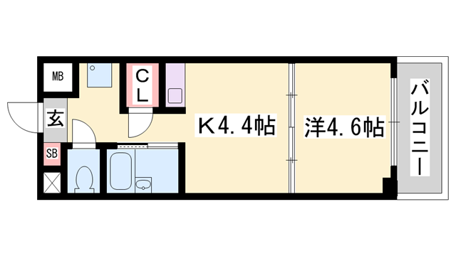 土井ハイツ北条口(1K/4階)の間取り写真