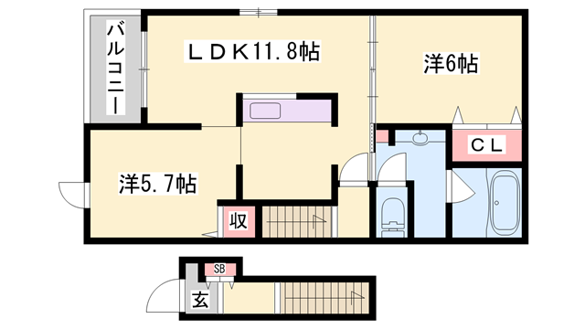 インプレス・ヴィラ(2LDK/2階)の間取り写真
