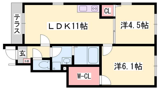 リバーサイドヴィラ西館(2LDK/1階)の間取り写真