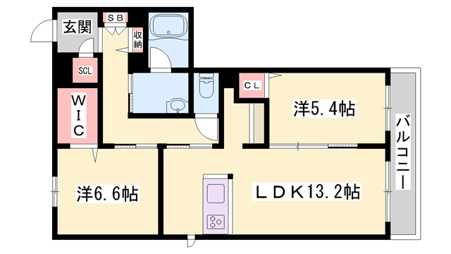 オカバ姫路網干シャーメゾン(2LDK/3階)の間取り写真