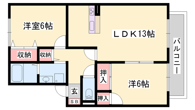 ハーベストウィズ(2LDK/2階)の間取り写真