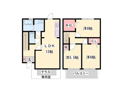 プログレスコート(3LDK/1階)の間取り写真