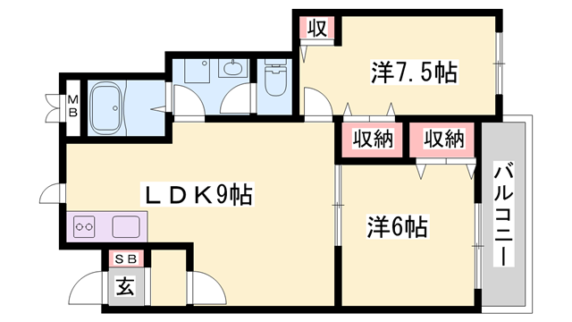 メゾン梅の郷 A(2LDK/1階)の間取り写真