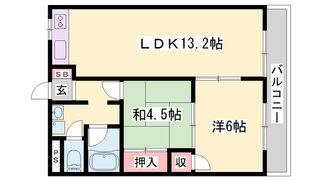 グランドールF(2LDK/1階)の間取り写真