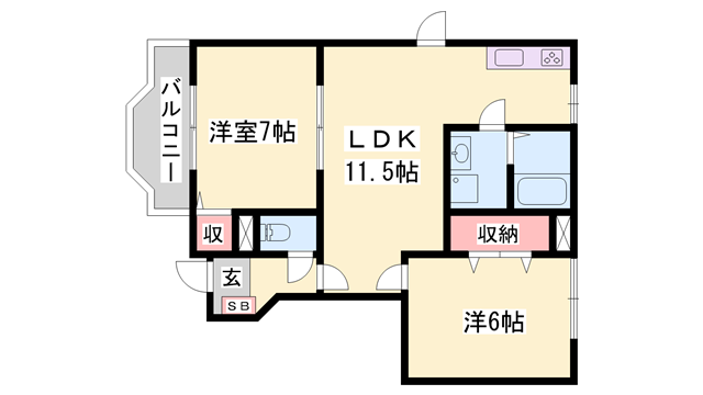 クレストール上野田B(2LDK/1階)の間取り写真