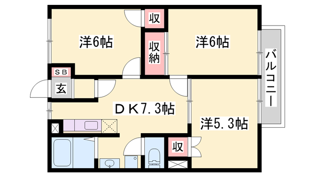 エムカーサ(3DK/2階)の間取り写真