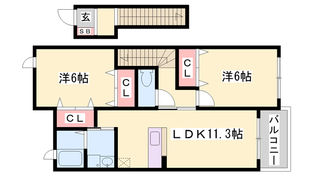 フレミールA(2LDK/2階)の間取り写真