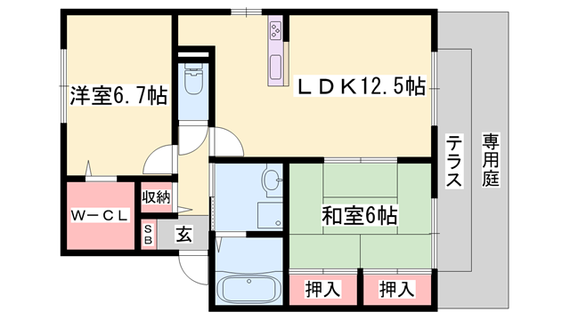 ベルメゾン A棟(2LDK/1階)の間取り写真