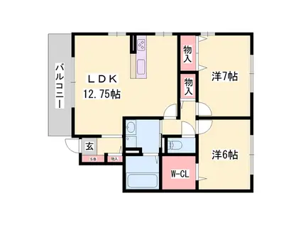 ルナコート1棟(2LDK/2階)の間取り写真
