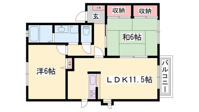 ハーモニーハイツ A棟(2LDK/2階)の間取り写真