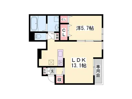 ソフィア ルミエールⅡ(1LDK/1階)の間取り写真