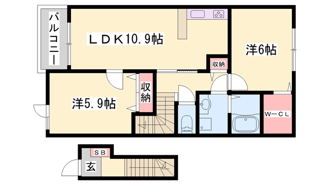 パニエ・ド・フルールⅢB(2LDK/2階)の間取り写真