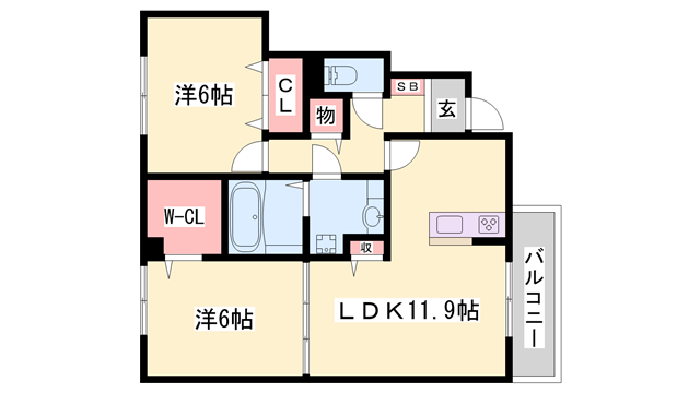 パストラル小野(2LDK/1階)の間取り写真