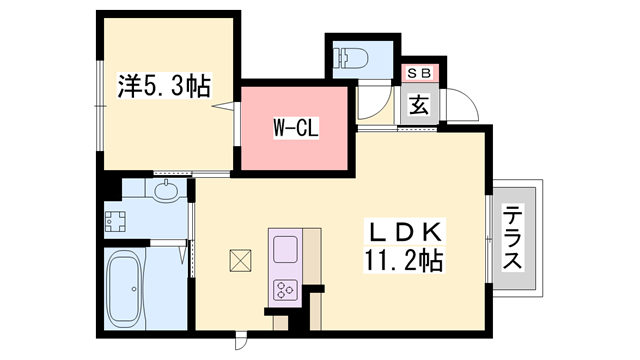 ピーチヒロハタ(1LDK/1階)の間取り写真