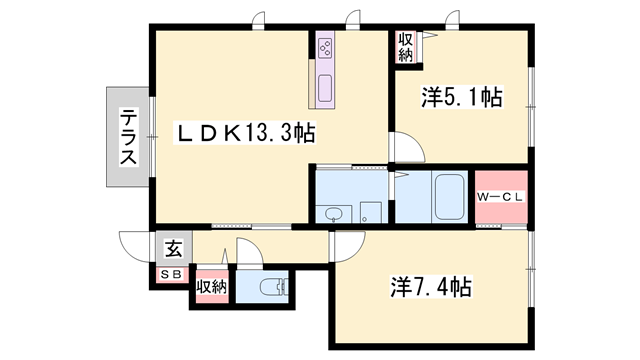 ハイツ熊見Ⅴ(2LDK/1階)の間取り写真