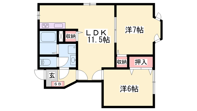 グランテール汐見台(2LDK/1階)の間取り写真