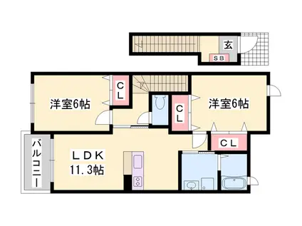 エーデル緑ヶ丘 D棟(2LDK/2階)の間取り写真