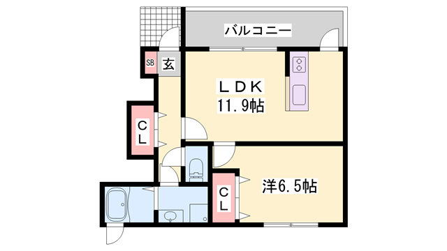 グロワールB(1LDK/1階)の間取り写真
