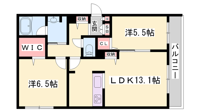 シャーメゾン飾磨区細江(2LDK/2階)の間取り写真