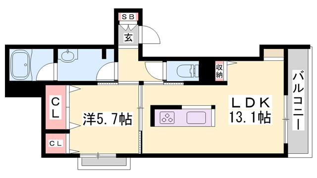 シャーメゾン 姫路R(1LDK/2階)の間取り写真