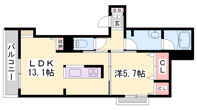 シャーメゾン 姫路W(1LDK/2階)の間取り写真