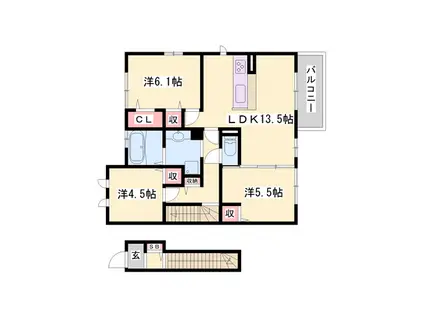 キューブ(3LDK/2階)の間取り写真