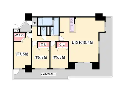 アルファステイツ東今宿(3LDK/9階)の間取り写真
