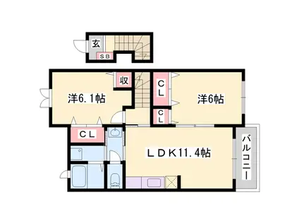 ヴィラ・カルティベート(2LDK/2階)の間取り写真