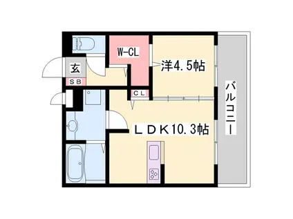 アップフィールド(1LDK/1階)の間取り写真