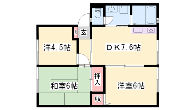 ハイツ天川(3DK/1階)の間取り写真