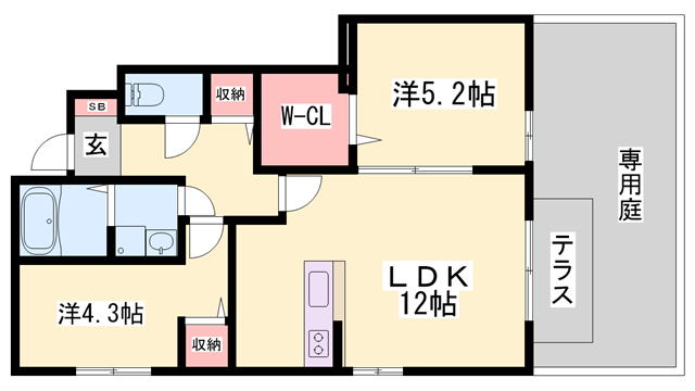 クローバーシャトレ(2LDK/1階)の間取り写真