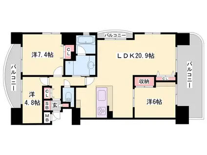 リベール姫路駅南Ⅰ(3LDK/7階)の間取り写真