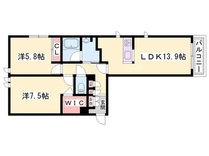 宝殿ハイツ峰(2LDK/2階)の間取り写真